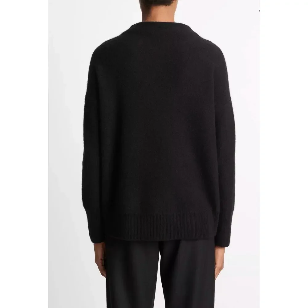 Vince XS Plush 100% Cashmere Funnel Neck Sweater $448 Turtleneck Black